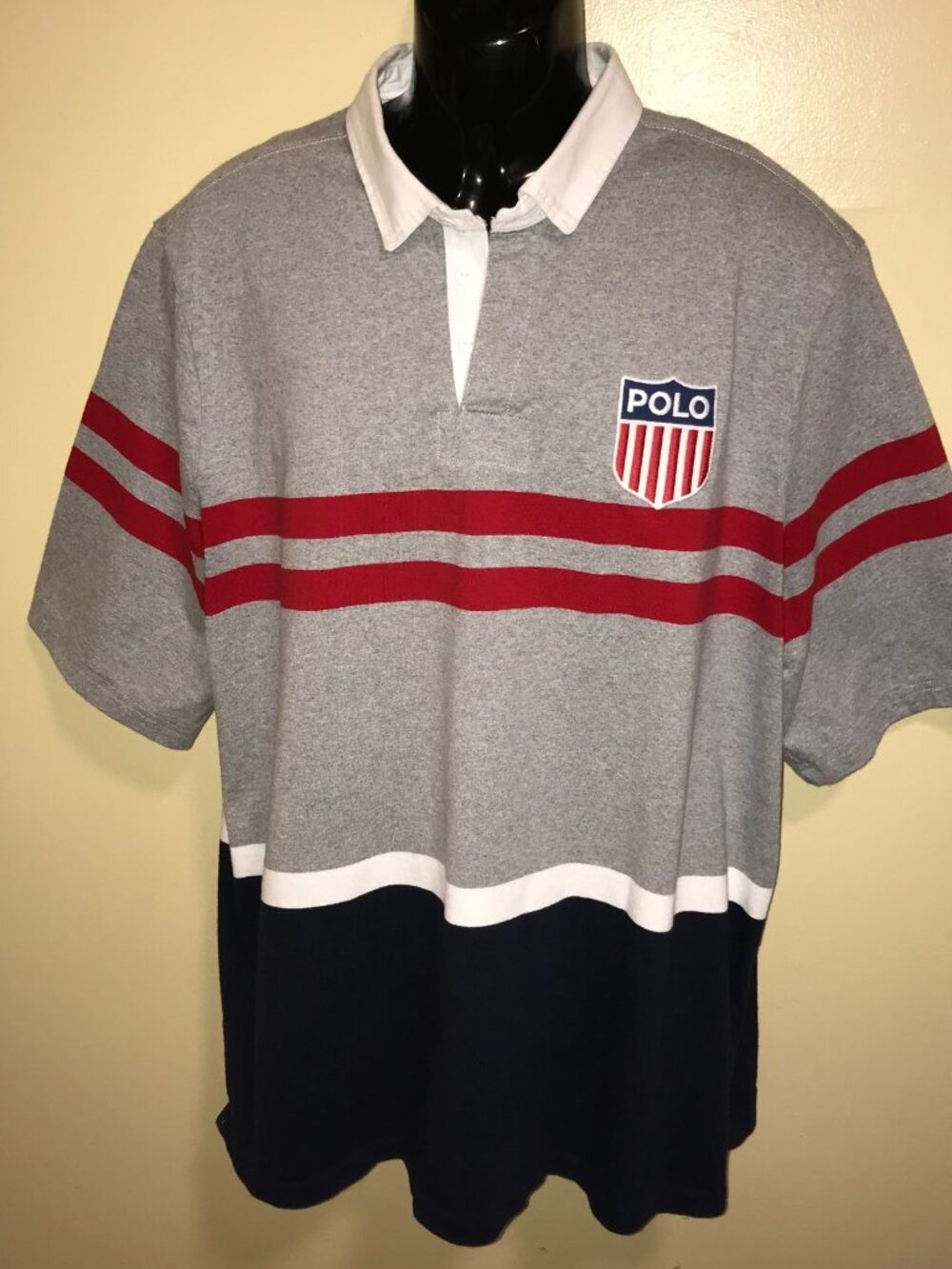 Men's Polo Ralph Lauren Shield Patch Flag Polo Shirt-Classic Fit-Size 2XL